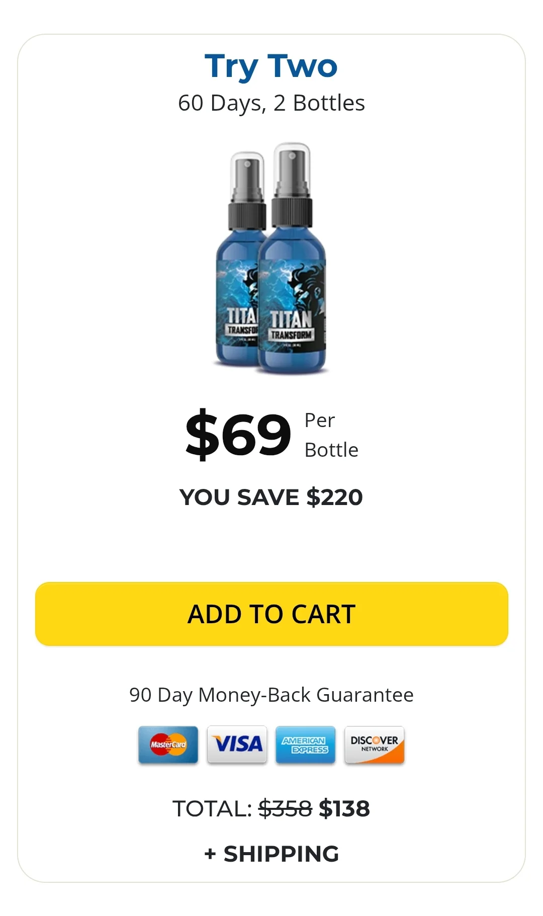 Titan Transform™ 2 bottles pricing